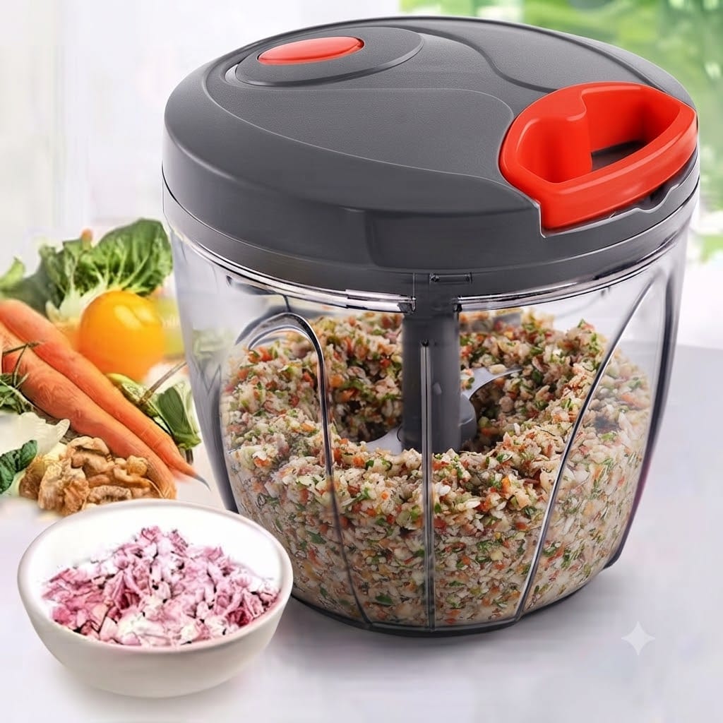 900ml Manual Handy Vegetable Chopper with 6 Stainless Steel Blades | Fruit & Vegetable Cutter - Image 3