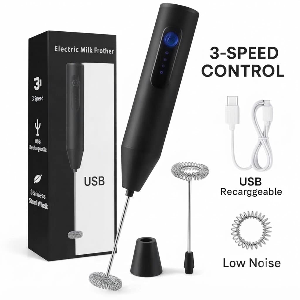 Rechargeable Milk Frother & Coffee Whisker with Dual Spring Technology | Handheld Electric Foam Maker - Image 2
