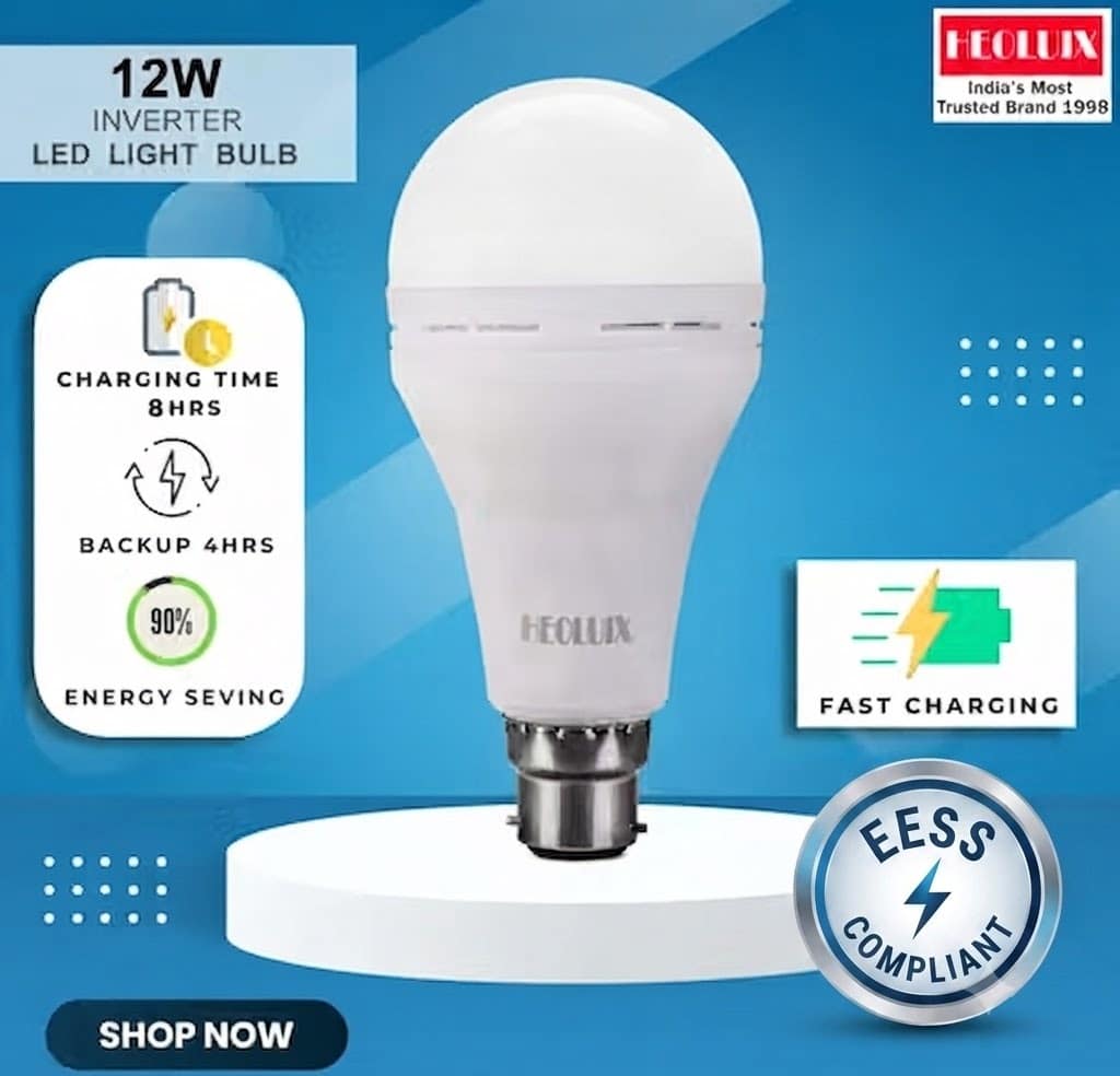 HEOLUIX 12W Emergency LED Inverter Bulb with 4-Hour Battery Backup (Pack of 2) - Image 2