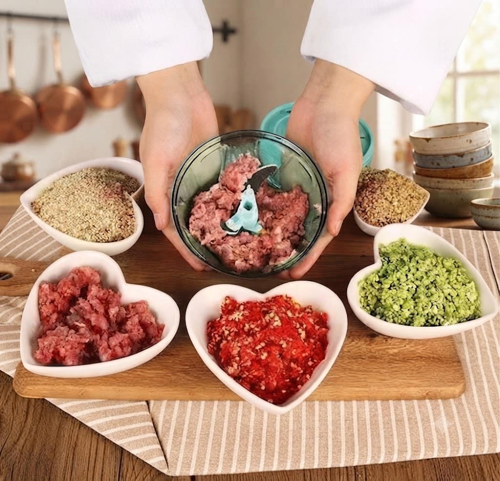 900ml Manual Handy Vegetable Chopper with 6 Stainless Steel Blades | Fruit & Vegetable Cutter - Image 2