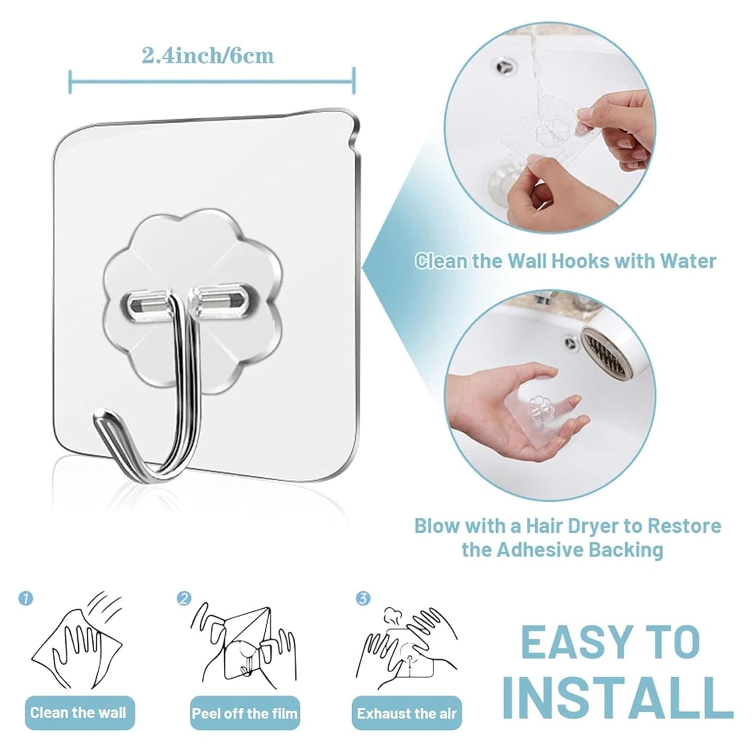 Pack of 10 Transparent Self Adhesive Wall Hooks | Heavy Duty Nail-Free Wall Hangers - Image 4