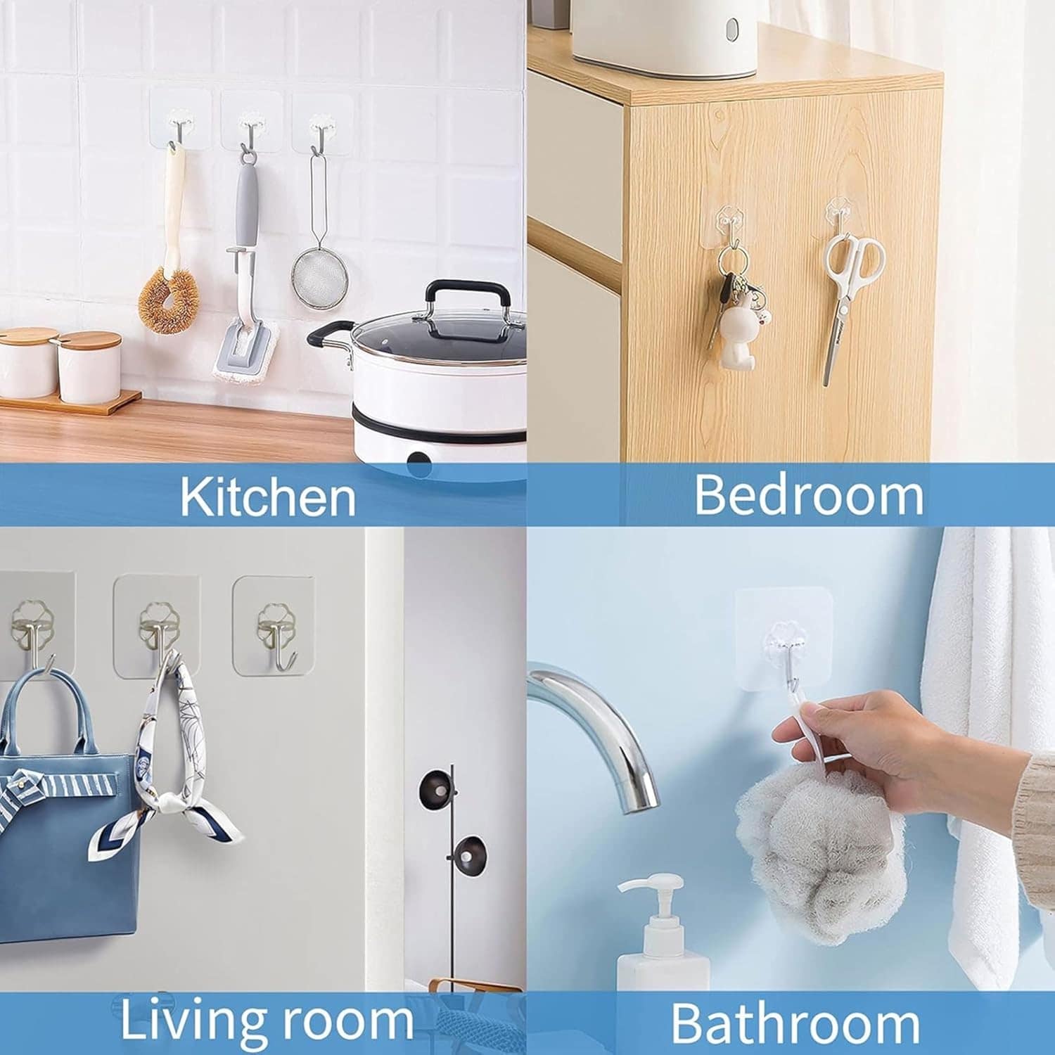 Pack of 10 Transparent Self Adhesive Wall Hooks | Heavy Duty Nail-Free Wall Hangers - Image 3