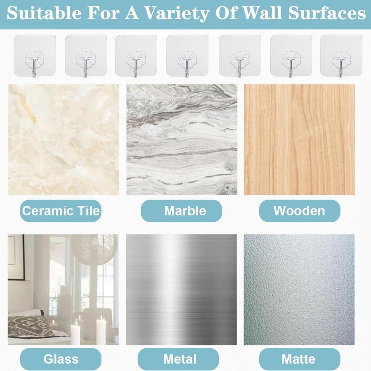 Pack of 10 Transparent Self Adhesive Wall Hooks | Heavy Duty Nail-Free Wall Hangers - Image 2