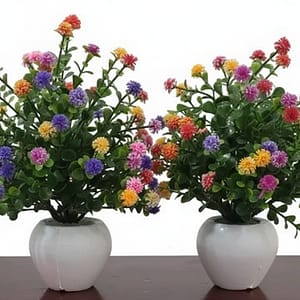 Set of 2 Multicolour Artificial Table Flower Bonsai for Home Office Decor & Gifting