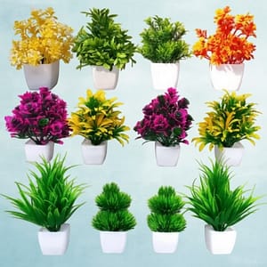 12 pcs Artificial Plants for Home & Office Decoration | Mini Decorative Plants Set