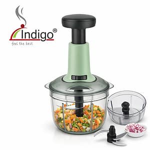 Indigo 650ml Manual Push Chopper | 3 Stainless Steel Blades Vegetable & Food Chopper