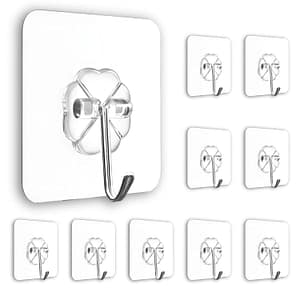 Pack of 10 Transparent Self Adhesive Wall Hooks | Heavy Duty Nail-Free Wall Hangers