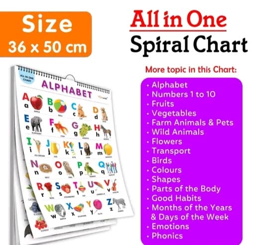 English Chart for Kids (16 Charts) 36 x 50 cm | Educational Spiral Wall Picture Chart for Children - Image 3