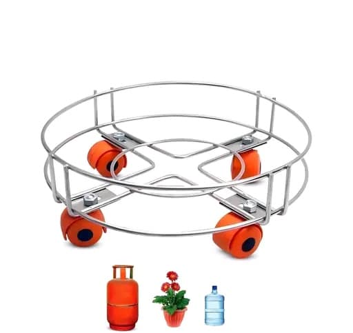 Stainless Steel LPG Gas Cylinder Trolley with Wheels | Kitchen Gas Cylinder Stand - Image 2